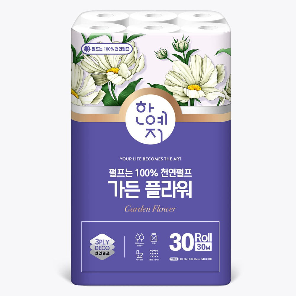한예지 가든 플라워 화장지 3겹 천연펄프 30롤